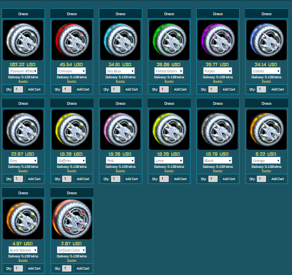 rocket league wheel draco prices