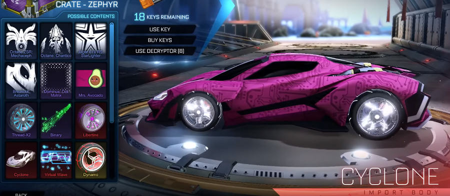 rocket league zephyr crate items - import body cyclone