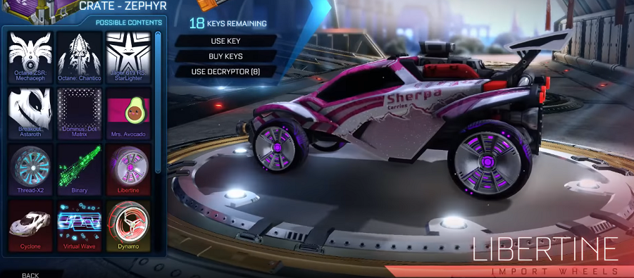 Rocket League Zephyr Crate Items - Import Wheels Libertine