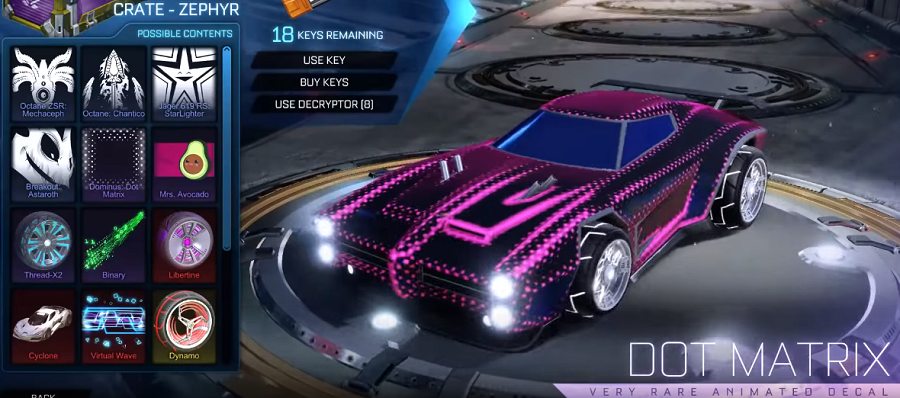 Rocket League Zephyr Crate Items - Very Rare Animated Decal Dot Matrix