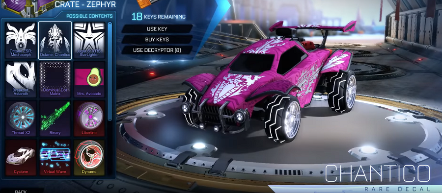 Rocket League Zephyr Crate Items - Rare Decal Octane Chantico