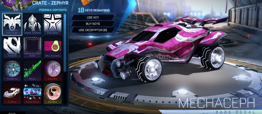 rocket league zephyr crate items - rare decal octane zsr mechaceph