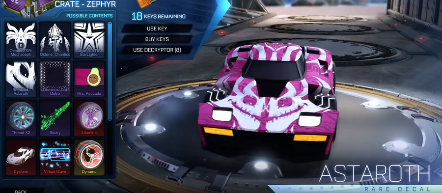 Rocket League Zephyr Crate Items - Rare Decal Breakout Astaroth