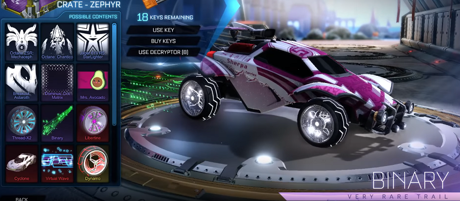 Rocket League Zephyr Crate Items - Very Rare Trail Binary