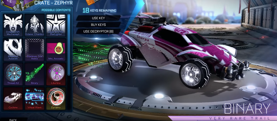 rocket league zephyr crate items - very rare trail binary