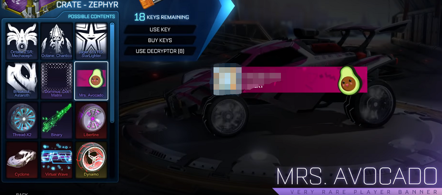 rocket league zephyr crate items - very rare banner mrs. avocado