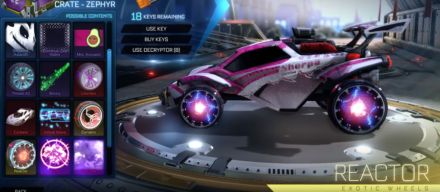 Rocket League Zephyr Crate Items - Exotic Wheels Reactor