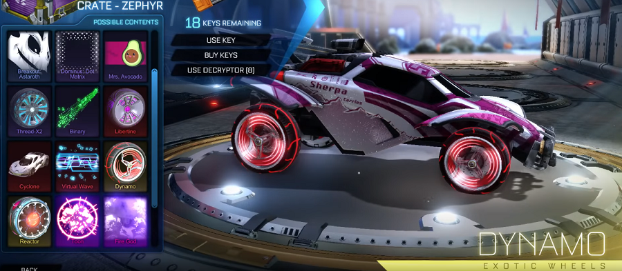 Rocket League Zephyr Crate Items - Exotic Wheels Dynamo