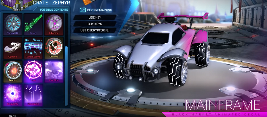 Rocket League Zephyr Crate Items - Black Market Animated Decal Mainframe