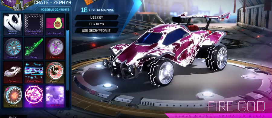 Rocket League Zephyr Crate Items - Fire God