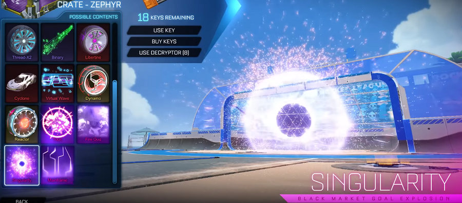 Rocket League Zephyr Crate Items - Goal Explosion Singularity