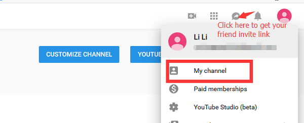 Youtube - Friend invite link