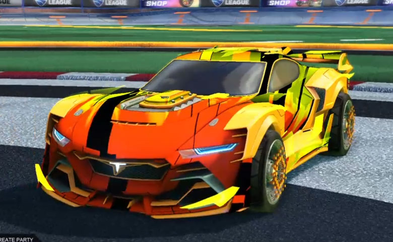 Rocket league Tyranno GXT Orange design with ARA-51,Exalter