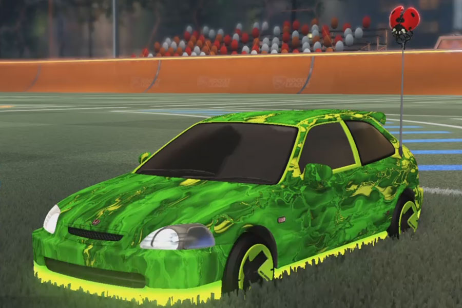 Rocket league Honda Civic Type R Lime design with Maz,Lucky Ladybug,Glorifier