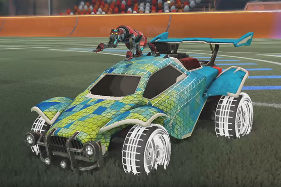 Rocket league Octane Titanium White design with Module:Roasted,Sprattle,Trigon,Voltron