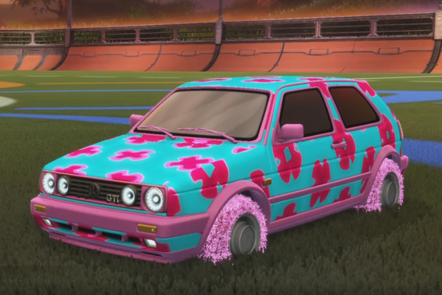 Rocket league Volkswagen Golf GTI Pink design with Green Machine,Xtra