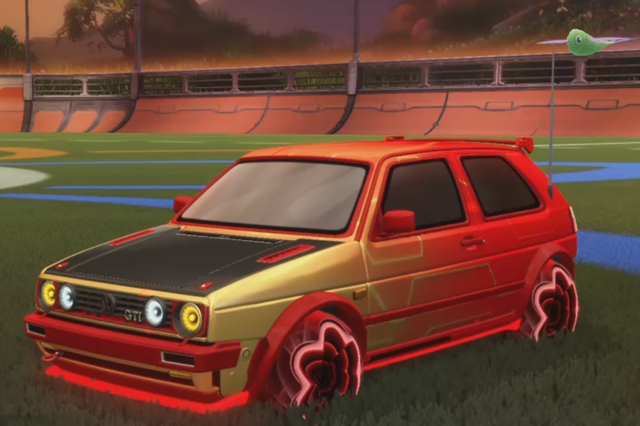 Rocket league Volkswagen Golf GTI RLE Crimson design with Starcade,Flamethrower,Fish Fly,Mainframe,Dimensionator