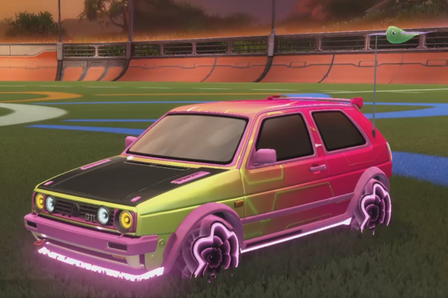 Rocket league Volkswagen Golf GTI RLE Pink design with Starcade,Flamethrower,Fish Fly,Mainframe,Dimensionator