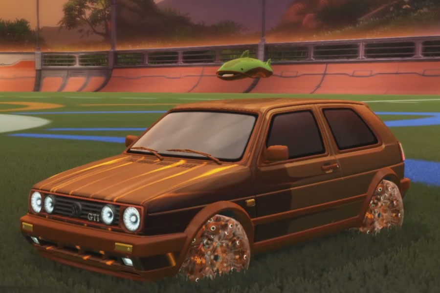 Rocket league Volkswagen Golf GTI Burnt Sienna design with School'd,Wet Paint,Catfish