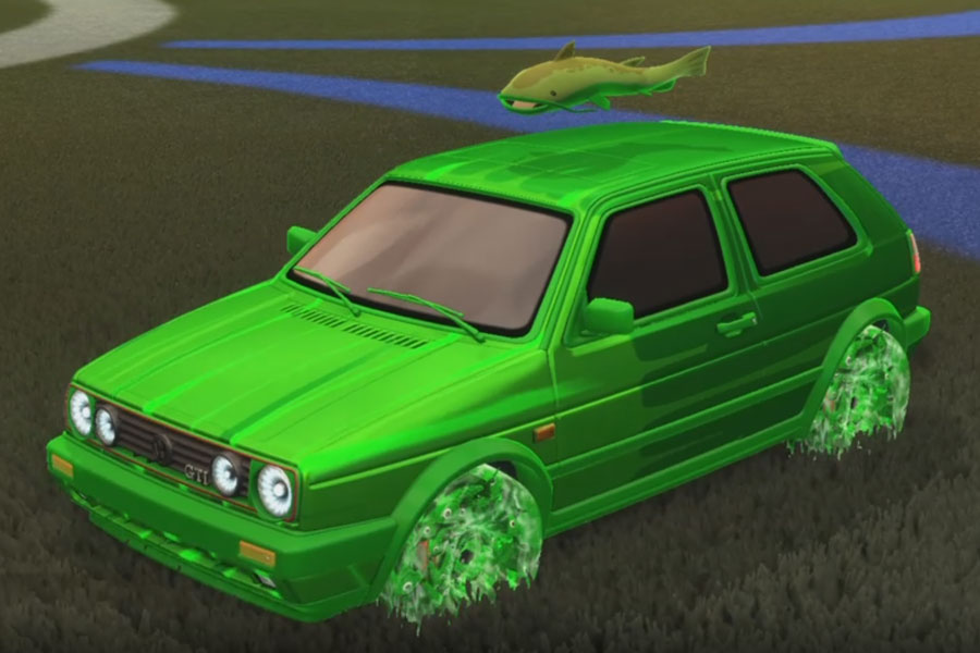 Rocket league Volkswagen Golf GTI Forest Green design with School'd,Wet Paint,Catfish