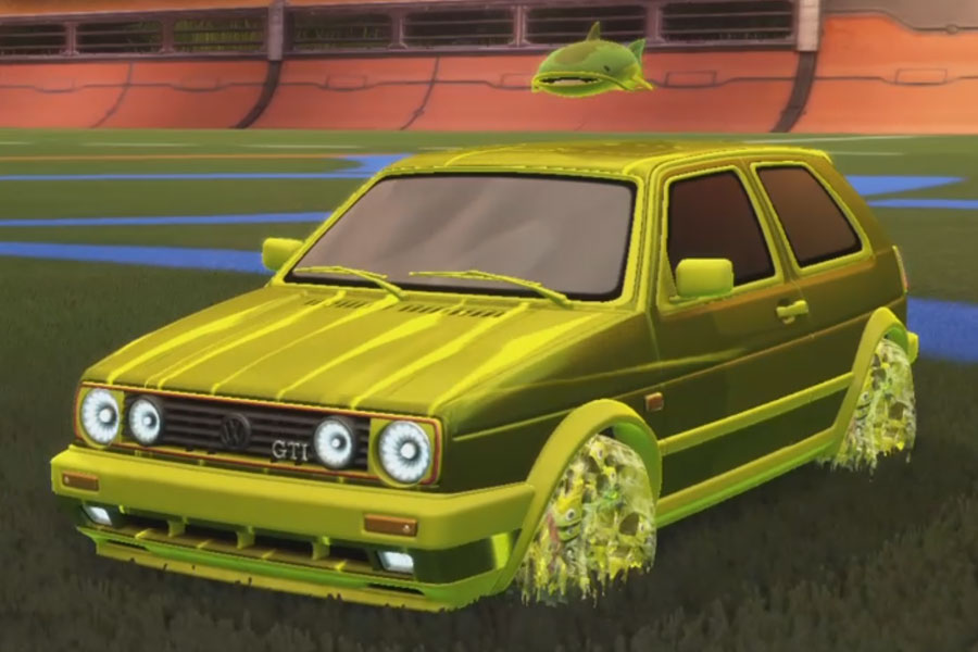 Rocket league Volkswagen Golf GTI Saffron design with School'd,Wet Paint,Catfish