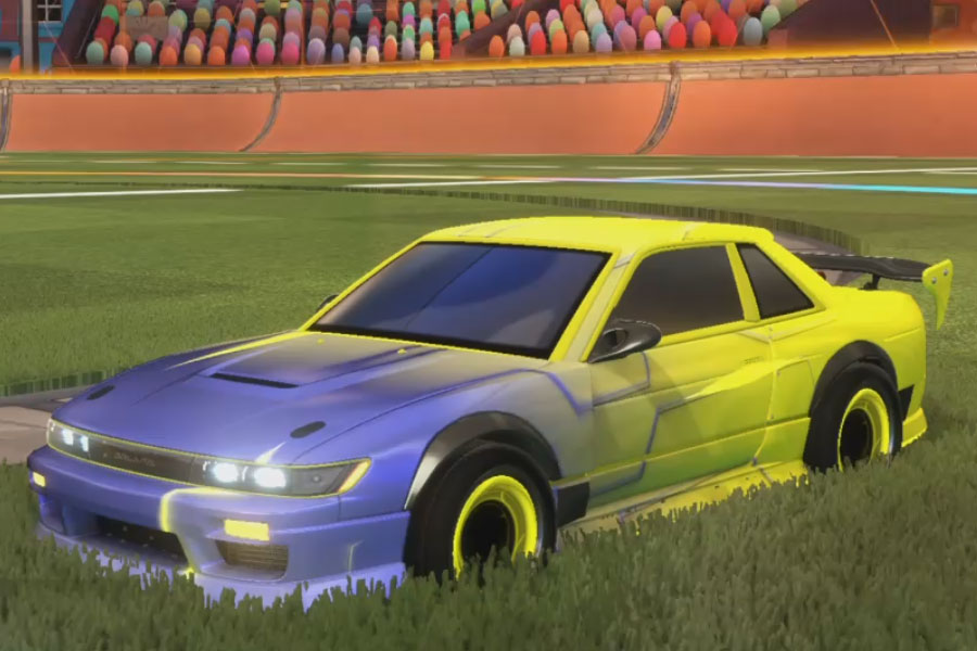 Rocket league Nissan Silvia Rle Saffron design with Maelstrom,Mainframe