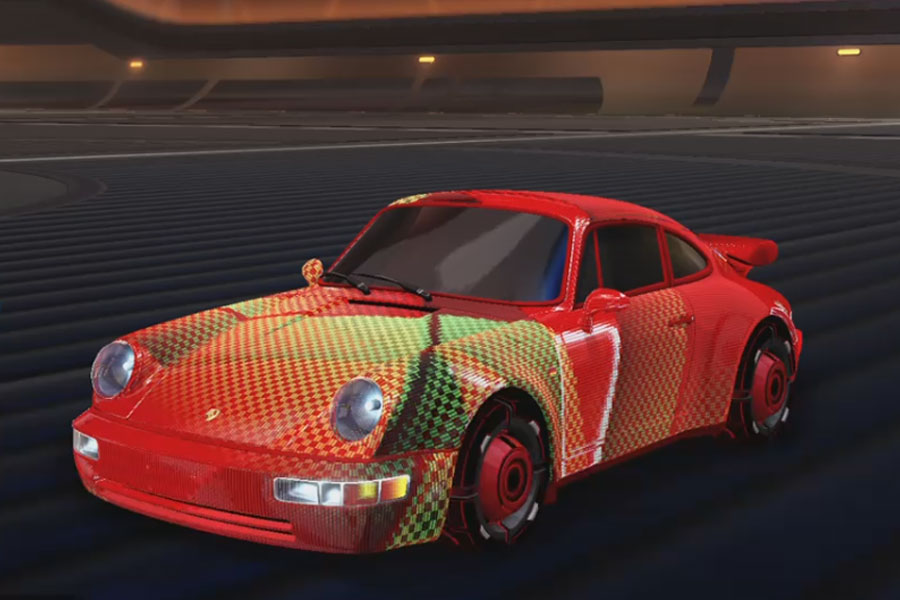 Rocket league Porsche 911 Turbo Crimson design with Orwellian:Inverted,J-Peggy