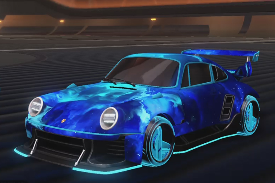 Rocket league Porsche 911 Turbo Rle Sky Blue design with Omnikron: Holographic,Interstellar