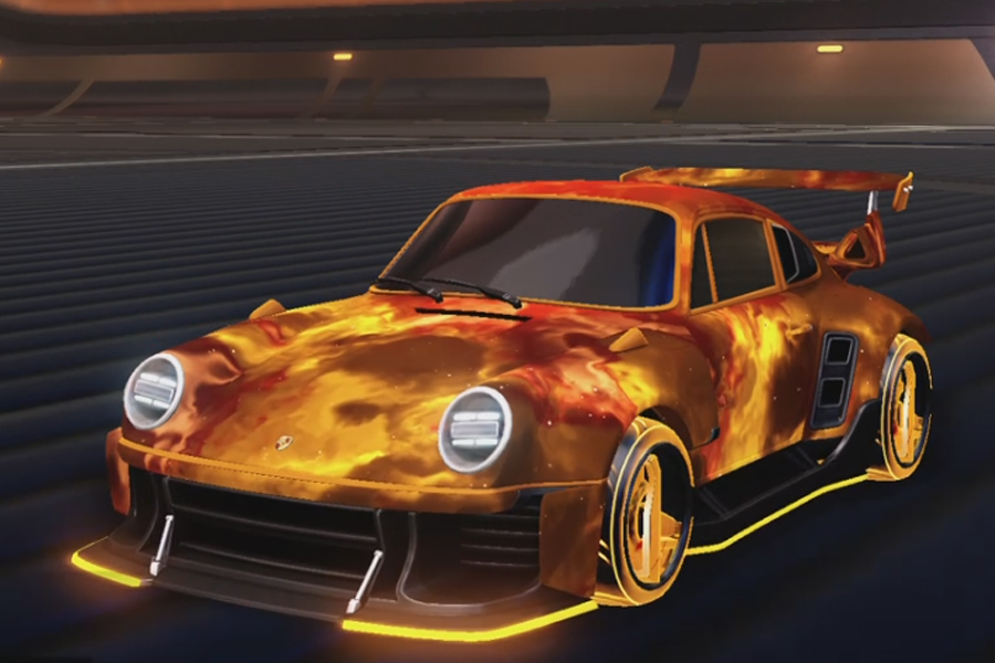 Rocket league Porsche 911 Turbo Rle Orange design with mnikron: Holographic,Interstellar