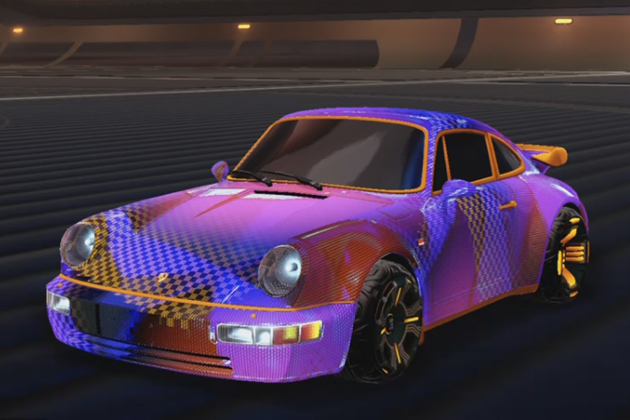 Rocket league Porsche 911 Turbo Orange design with Giga-Hurts,J-peggy